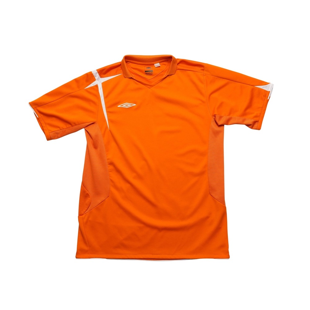 Umbro Soccer Jersey Mens Small Orange V-Neck Short Sleeve Athletic Shirt